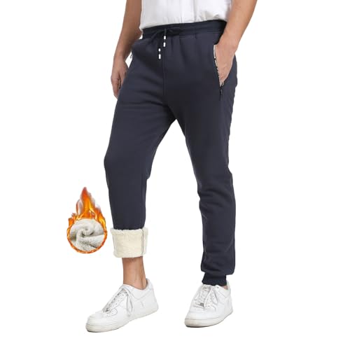 JustSun Jogginghose Herren Gefüttert Winter Fleece Warm Thermo Pants Traininghose Freizeithose Sporthose Herren Lang Thermohose Fleecehose Blau M von JustSun