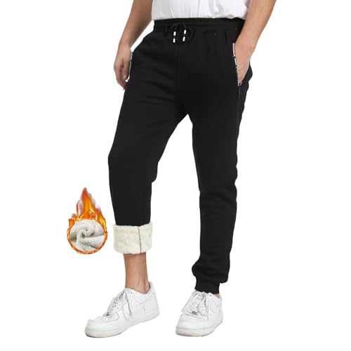 JustSun Jogginghose Herren Gefüttert Winter Fleece Warm Thermo Pants Traininghose Freizeithose Sporthose Herren Lang Thermohose Fleecehose Schwarz M von JustSun