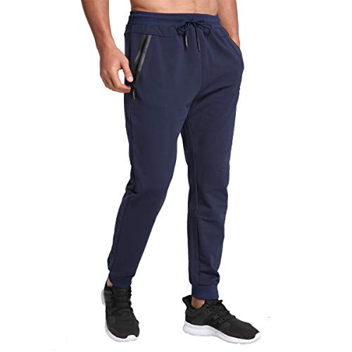 JustSun Jogginghose Herren Sporthose Trainingshose Herren Baumwolle Fitness Hosen Jogger mit Reissverschluss Taschen Blau S von JustSun