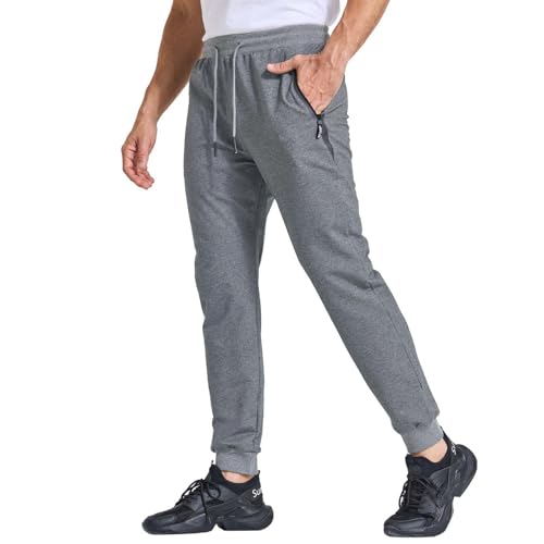 JustSun Jogginghose Herren Sporthose Trainingshose Herren Freizeithose Baumwolle Fitness Hosen Jogger mit Reissverschluss Taschen Grau S von JustSun