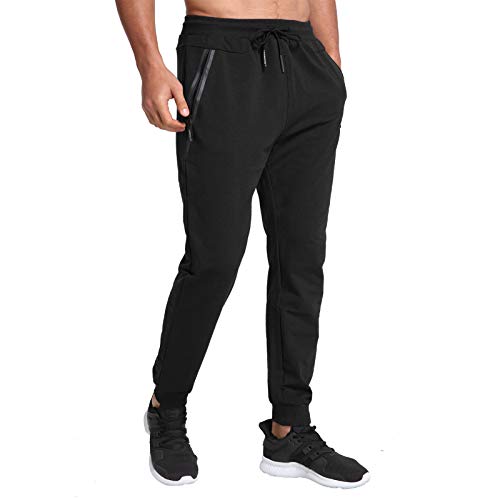 JustSun Jogginghose Herren Sporthose Trainingshose Herren Freizeithose Baumwolle Fitness Hosen Jogger mit Reissverschluss Taschen Schwarz XXL von JustSun