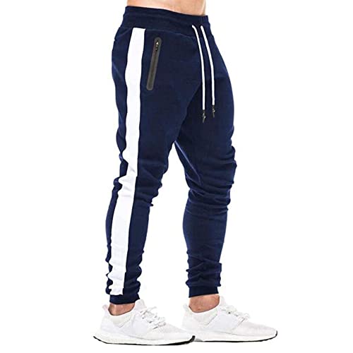 JustSun Jogginghose Herren Trainingshose Baumwolle Sporthose Herren Lang Männer Jogging Hose Slim Fit Fitness Sweathose Hosen Herren mit Reißverschlusstaschen Blau 2XL von JustSun