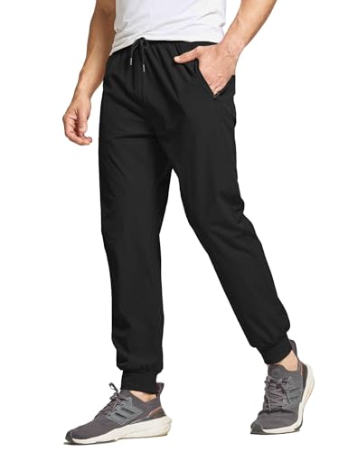 JustSun Jogginghose Herren Trainingshose Sporthose Herren Lang Laufhose Freizeithose Männer mit Reißverschlusstaschen Leichte Schnelltrocknend Atmungsaktiv Schwarz XL von JustSun