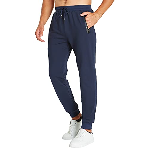 JustSun Jogginghose Herren Trainingshose Männer Sporthose Herren Lang Baumwolle Fitness Freizeithose Herren Reissverschluss Taschen Blau 3XL von JustSun