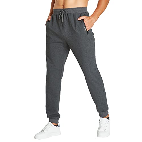 JustSun Jogginghose Herren Trainingshose Männer Sporthose Herren Lang Baumwolle Fitness Freizeithose Herren Reissverschluss Taschen Dunkelgrau L von JustSun