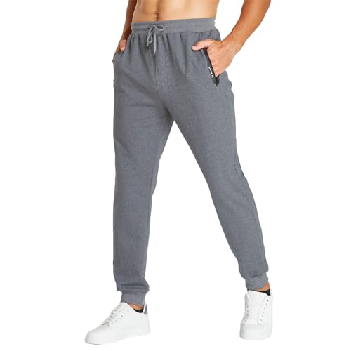 JustSun Jogginghose Herren Trainingshose Männer Sporthose Herren Lang Baumwolle Fitness Freizeithose Herren Reissverschluss Taschen Grau M von JustSun