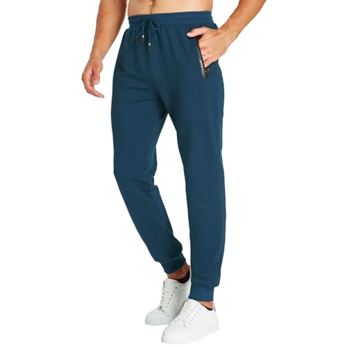JustSun Jogginghose Herren Trainingshose Männer Sporthose Herren Lang Baumwolle Fitness Freizeithose Herren Reissverschluss Taschen Mittelblau 3XL von JustSun