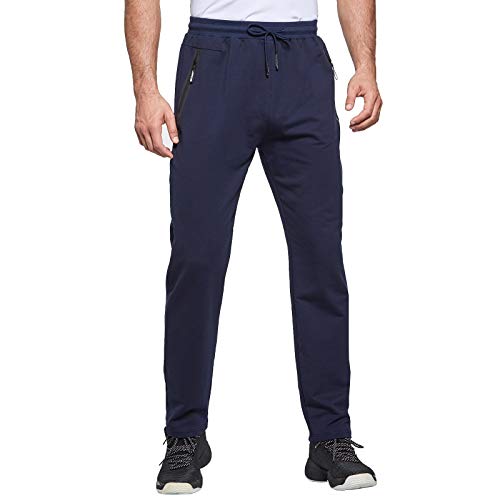 JustSun Jogginghose Herren Trainingshose Männer Sporthose Herren Lang Baumwolle Fitness Hosen Herren Reissverschluss Taschen Blau 3XL von JustSun