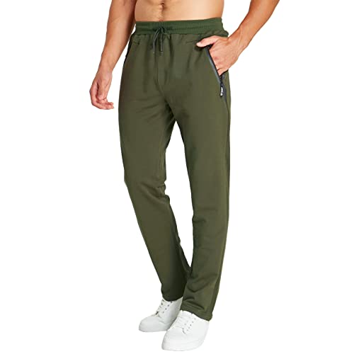 JustSun Jogginghose Herren Trainingshose Männer Sporthose Herren Lang Baumwolle Fitness Hosen Herren Reissverschluss Taschen Grün 3XL von JustSun