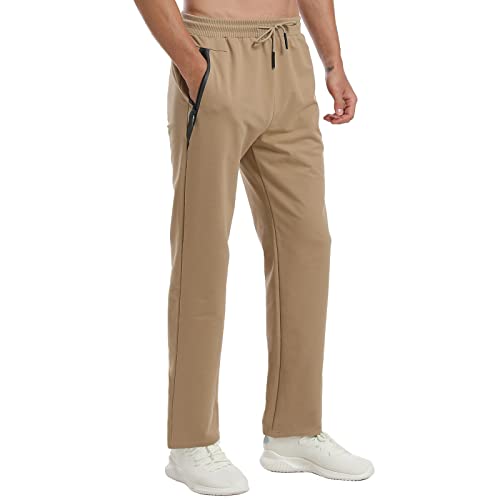 JustSun Jogginghose Herren Trainingshose Männer Sporthose Herren Lang Baumwolle Fitness Hosen Herren Reissverschluss Taschen Khaki 3XL von JustSun