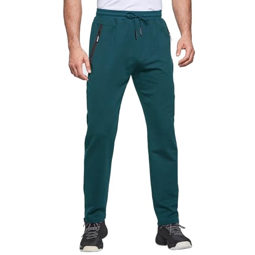 JustSun Jogginghose Herren Trainingshose Männer Sporthose Herren Lang Baumwolle Fitness Hosen Herren Reissverschluss Taschen Pfauenblau M von JustSun