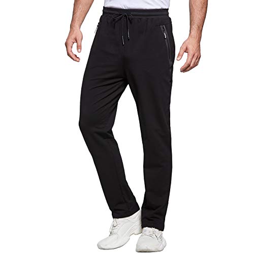 JustSun Jogginghose Herren Trainingshose Männer Sporthose Herren Lang Baumwolle Fitness Hosen Herren Reissverschluss Taschen Schwarz M von JustSun