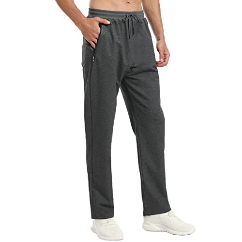 JustSun Jogginghose Herren Trainingshose Sporthose Herren Lang Baumwolle Fitness Hosen Herren Reissverschluss Taschen Dunkelgrau S von JustSun