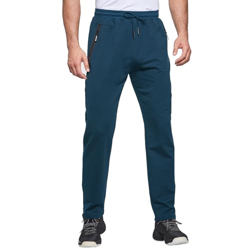 JustSun Herren Jogginghose Trainingshose Sporthose Lang Baumwolle Fitness Hosen Reissverschluss Taschen Mittelblau XL von JustSun