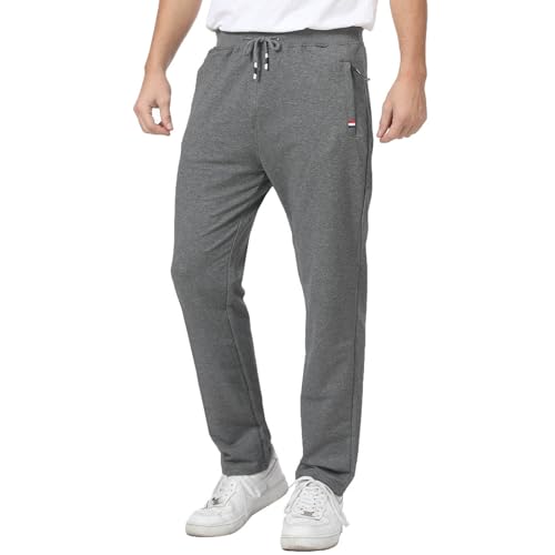 JustSun Jogginghose Herren Trainingshose Sporthose Herren Lang Freizeithose Baumwolle mit Reissverschluss Taschen Grau S von JustSun
