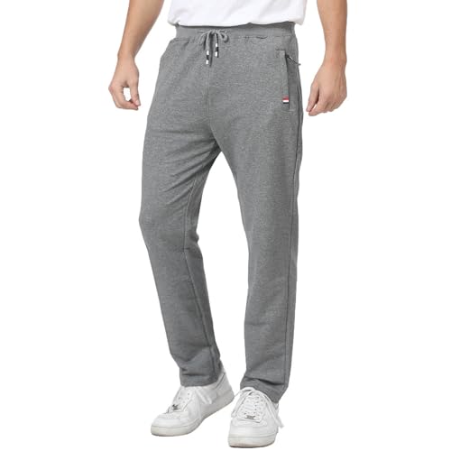 JustSun Jogginghose Herren Trainingshose Sporthose Herren Lang Freizeithose Baumwolle mit Reissverschluss Taschen Hellgrau 2XL von JustSun