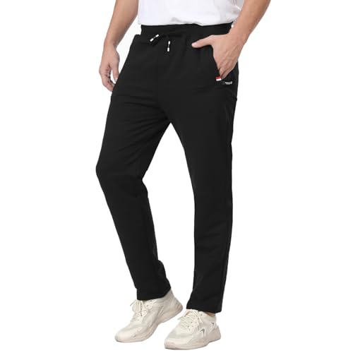 JustSun Jogginghose Herren Trainingshose Sporthose Herren Lang Freizeithose Baumwolle mit Reissverschluss Taschen Schwarz 3XL von JustSun