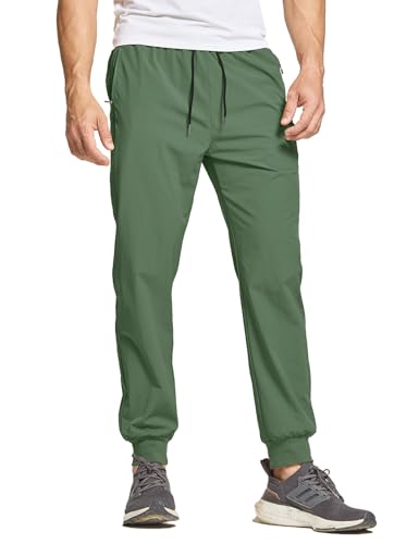 JustSun Jogginghose Herren Trainingshose Sporthose Herren Lang Laufhose Freizeithose Männer mit Reißverschlusstaschen Leichte Schnelltrocknend Atmungsaktiv Grün XL von JustSun