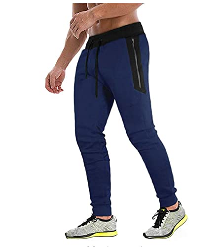 JustSun Jogginghose Herren Trainingshose Sporthose Herren Lang Slim Fit Fitness Hosen Herren mit Reißverschlusstaschen Blau S von JustSun