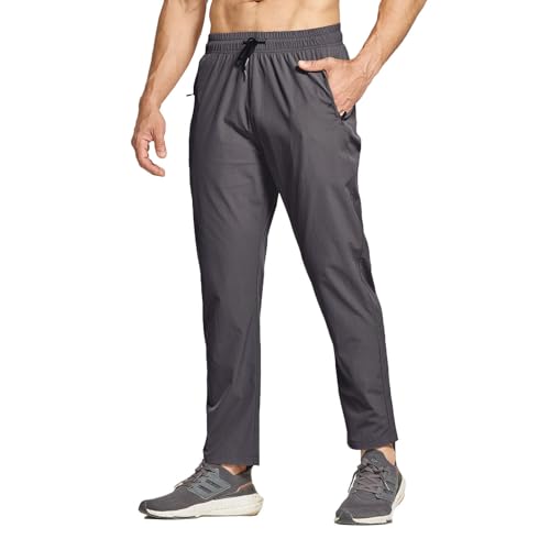 JustSun Jogginghose Herren Trainingshose Sporthose Herren Lang Track Pants Schnelltrocknend Laufhose Stretch Fitness Sport Gym Hosen Männer mit Reißverschluss Grau L von JustSun