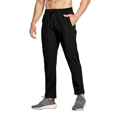 JustSun Jogginghose Herren Trainingshose Sporthose Herren Lang Track Pants Schnelltrocknend Laufhose Stretch Fitness Sport Gym Hosen Männer mit Reißverschluss Schwarz L von JustSun