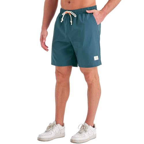 JustSun Kurze Hosen Herren Leinenhose Shorts Leinen Sommer Bermudashorts Leinenshorts Baumwolle Sommerhose Freizeithose Leicht mit Tunnelzug Pfauenblau S von JustSun