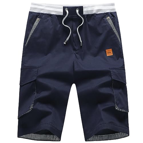 JustSun Kurze Hosen Herren Shorts Cargo Sommer Chino Shorts Männer Baumwolle Mehreren Taschen mit Tunnelzug Navy Blau 2XL von JustSun