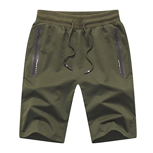 JustSun Kurze Hosen Herren Shorts Herren Sommer Jogginghose Kurze Sporthose Herren Kurz Baumwolle Sweatshorts Herren Laufhose Kurz Armeegrün S von JustSun