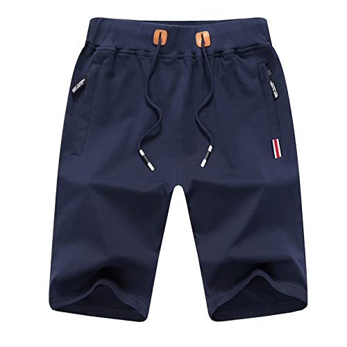 JustSun Kurze Hosen Herren Shorts Herren Sommer Kurze Hose Sporthose Jogginghose Kurz Baumwolle Sweatshorts Laufshorts Herren Sweathose Kurz Blau L von JustSun