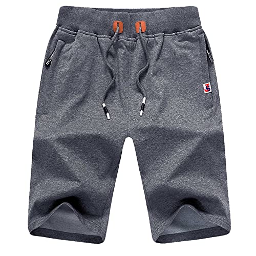 JustSun Kurze Hosen Herren Shorts Herren Sommer Sporthose Jogginghose Kurz Baumwolle Sport Gym Sweat Fitness Shorts Hose Herren Reißverschluss Taschen Grau XXL von JustSun