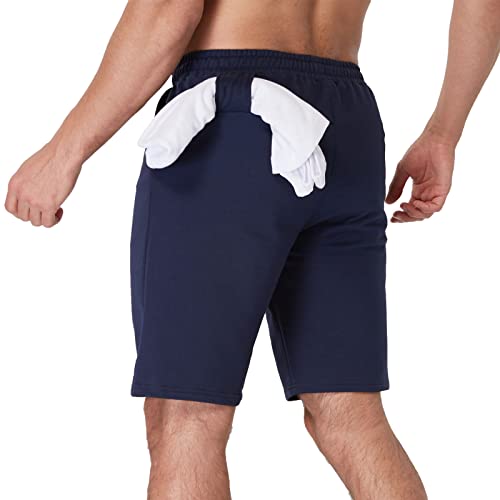 JustSun Kurze Hosen Herren Shorts Kurze Sporthose Jogginghose Sommer Sweatshorts Sport Shorts Baumwolle mit Reißverschlusstaschen Blau 2XL von JustSun