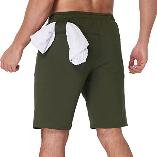 JustSun Kurze Hosen Herren Shorts Kurze Sporthose Jogginghose Sommer Sweatshorts Sport Shorts Baumwolle mit Reißverschlusstaschen Grün M von JustSun