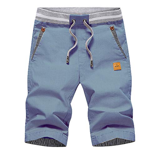 JustSun Kurze Hosen Herren Shorts Sommer Shorts Chino Baumwolle mit Tunnelzug Denim Blau M von JustSun