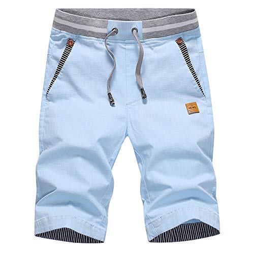 JustSun Kurze Hosen Herren Shorts Sommer Shorts Chino Baumwolle mit Tunnelzug Himmelblau 2XL von JustSun