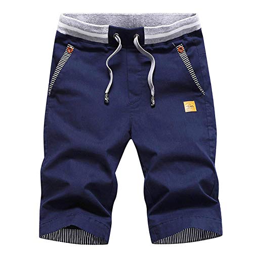 JustSun Kurze Hosen Herren Shorts Sommer Shorts Chino Baumwolle mit Tunnelzug Navy Blau L von JustSun