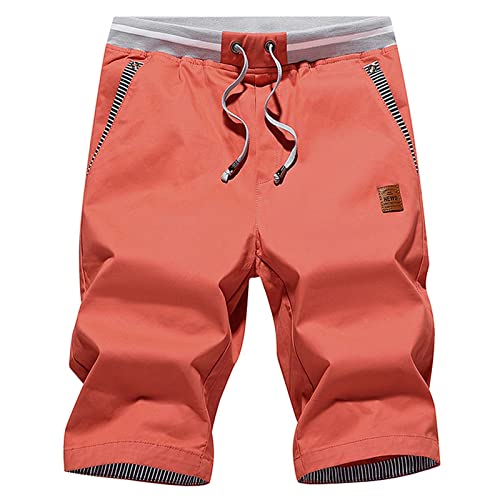 JustSun Kurze Hosen Herren Shorts Sommer Shorts Chino Baumwolle mit Tunnelzug Rot 2XL von JustSun