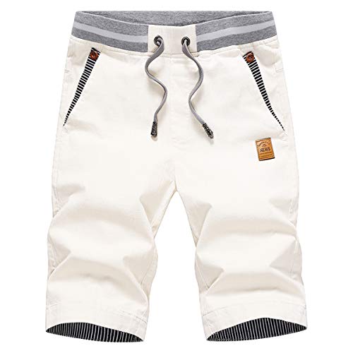 JustSun Kurze Hosen Herren Shorts Sommer Shorts Chino Baumwolle mit Tunnelzug Weiß XL von JustSun