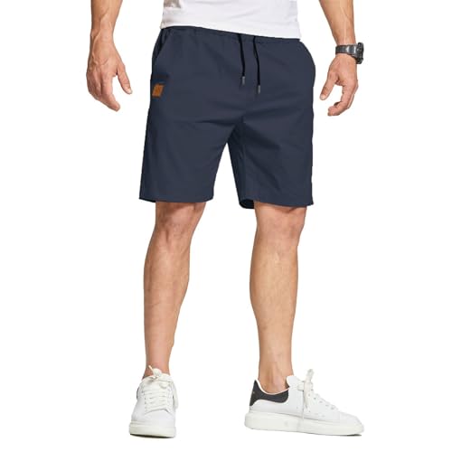 JustSun Kurze Hosen Herren Shorts Sommer Chino Stretch Baumwolle Freizeithose Kurze Jogginghose Sporthose Sport Elastische Taille mit Taschen Blau 3XL von JustSun