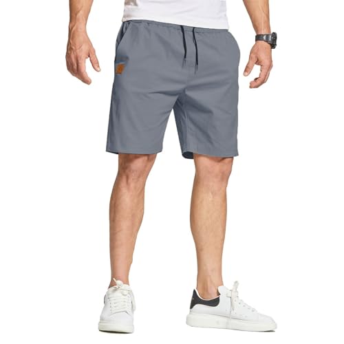JustSun Kurze Hosen Herren Shorts Sommer Chino Stretch Baumwolle Freizeithose Kurze Jogginghose Sporthose Sport Elastische Taille mit Taschen Denim Blau S von JustSun