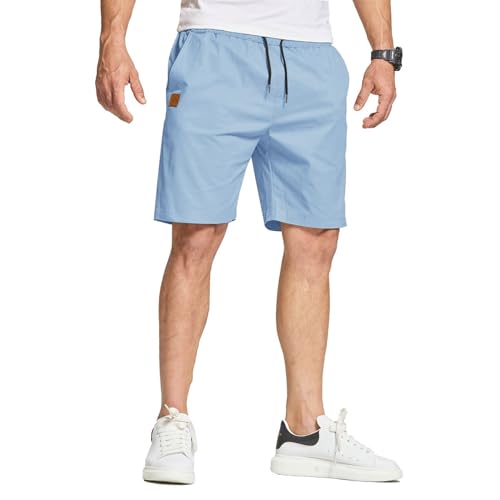 JustSun Kurze Hosen Herren Shorts Sommer Chino Stretch Baumwolle Freizeithose Kurze Jogginghose Sporthose Sport Elastische Taille mit Taschen Himmelblau M von JustSun