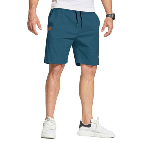 JustSun Kurze Hosen Herren Shorts Sommer Chino Stretch Baumwolle Freizeithose Kurze Jogginghose Sporthose Sport Elastische Taille mit Taschen Pfauenblau 3XL von JustSun