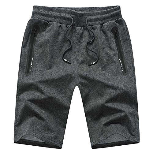 JustSun Kurze Hosen Herren Shorts Sommer Jogginghose Kurz Baumwolle Sport Gym Sweat Fitness Shorts Herren Reißverschluss Taschen Grau S von JustSun