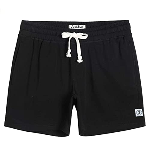 JustSun Kurze Hosen Herren Shorts Sommer Jogginghose Kurz Sporthose Baumwolle Sport Gym Sweat Shorts Herren Reißverschluss Taschen Schwarz M von JustSun