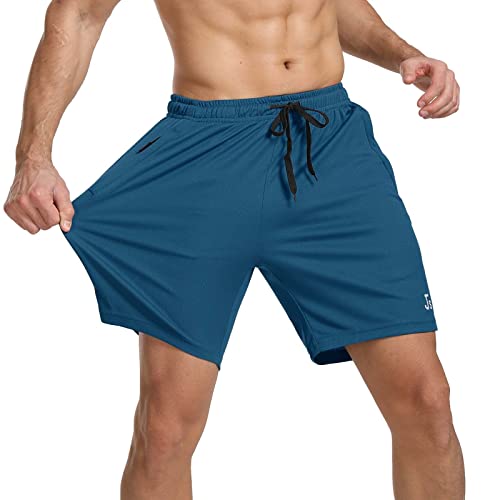 JustSun Kurze Hosen Herren Shorts Sommer Kurz Sporthose Herren Jogginghose Sport Shorts Sweatshorts Trainingshose Laufshorts mit Reissverschluss Pfauenblau 3XL von JustSun