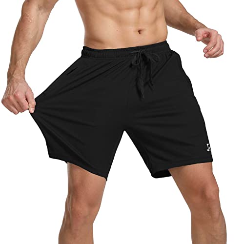 JustSun Kurze Hosen Herren Shorts Sommer Kurz Sporthose Herren Jogginghose Sport Shorts Sweatshorts Trainingshose Laufshorts mit Reissverschluss Schwarz L von JustSun