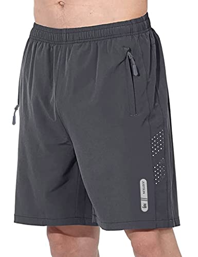 JustSun Kurze Hosen Herren Shorts Sommer Kurz Sporthose Jogginghose Herren Sport Shorts Trainingshose Laufshorts mit Reissverschluss Dunkelgrau M von JustSun