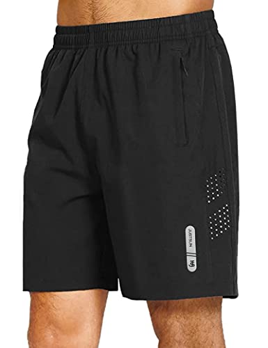 JustSun Kurze Hosen Herren Shorts Sommer Kurz Sporthose Jogginghose Herren Sport Shorts Trainingshose Laufshorts mit Reissverschluss Schwarz S von JustSun