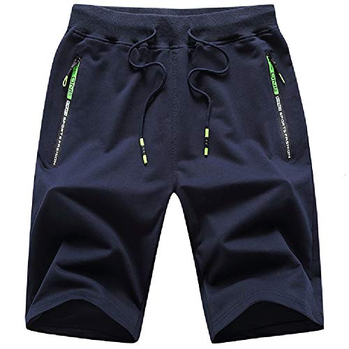 JustSun Kurze Hosen Herren Shorts Sommer Kurze Jogginghose Baumwolle Sweat Sport Shorts mit Reißverschluss Blau 3XL von JustSun