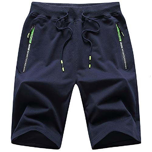 JustSun Kurze Hosen Herren Shorts Sommer Kurze Jogginghose Baumwolle Sweat Sport Shorts mit Reißverschluss Blau L von JustSun