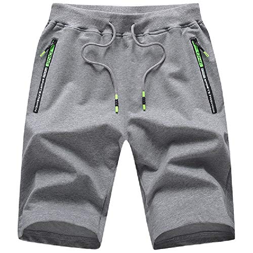 JustSun Kurze Hosen Herren Shorts Sommer Kurze Jogginghose Baumwolle Sweat Sport Shorts mit Reißverschluss Grau 2XL von JustSun